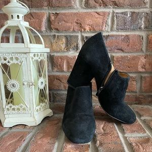 Franco Sarto Bassett Suede Block Heel Ankle Boots Black